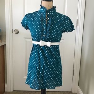Y2K Charlotte Russe Women’s polka dot Ruffle Blouse with belt Size S